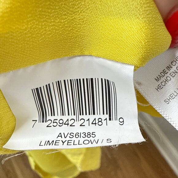 BCBGMaxazria Lime Yellow Strappy Mini Shift Dress Size Small Sundress Pockets - Picture 9 of 9